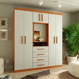 Guarda-Roupa Casal com Espelho Advantage 7 Portas 4 Gavetas Freijó Wood e Off White