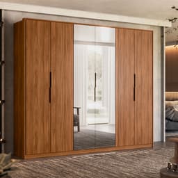 Guarda-Roupa Casal com Espelho Atrice 6 Portas 6 Gavetas Nogueira