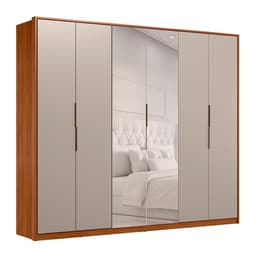 Guarda-Roupa Casal com Espelho Atrice 6 Portas 6 Gavetas Nogueira e Nude
