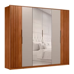 Guarda-Roupa Casal com Espelho Atrice com Detalhe Ripado 6 Portas 6 Gavetas Nogueira