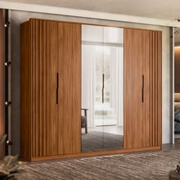 Guarda-Roupa Casal com Espelho Atrice com Detalhe Ripado 6 Portas 6 Gavetas Nogueira e Nude