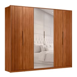 Guarda-Roupa Casal com Espelho Atrice com Detalhe Ripado 6 Portas 6 Gavetas Nogueira e Nude