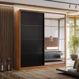 Guarda-Roupa Casal com Espelho Belga Flex 2 Portas 3 Gavetas Nogueira e Preto