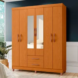 Guarda-Roupa Casal com Espelho Âmbar 6 Portas 2 Gavetas Cinamomo