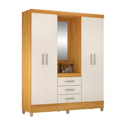 Guarda-Roupa Casal com Espelho Capelinha Pérsia 4 Portas 3 Gavetas Cinamon e Off White