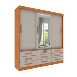 Guarda-Roupa Casal com Espelho Chicago 3 Portas 9 Gavetas Cinamomo e Off White