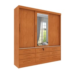 Guarda-Roupa Casal com Espelho Chicago I 3 Portas 9 Gavetas Cinamomo