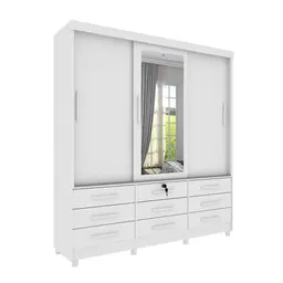 Guarda-Roupa Casal com Espelho Chicago I 3 Portas 9 Gavetas Neve