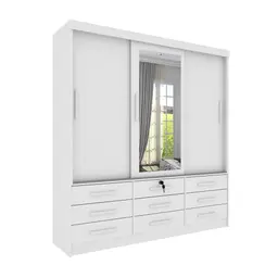 Guarda-Roupa Casal com Espelho Chicago II 3 Portas 9 Gavetas Neve