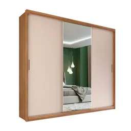 Guarda-Roupa Casal com Espelho Dalila Flex 3 Portas 2 Gavetas Amêndola e Off White