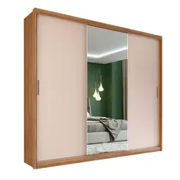 Guarda-Roupa Casal com Espelho Dalila Flex 3 Portas 4 Gavetas Amêndola e Off White
