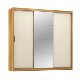 Guarda-Roupa Casal com Espelho Dalila Flex 3 Portas 4 Gavetas Cinamon e Off White