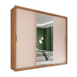 Guarda-Roupa Casal com Espelho Dalila Flex com Prateleiras 3 Portas 2 Gavetas Amêndola e Off White