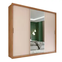 Guarda-Roupa Casal com Espelho Dalila Flex com Prateleiras 3 Portas 4 Gavetas Amêndola e Off White