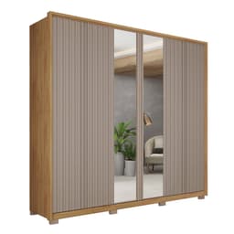 Guarda-Roupa Casal com Espelho Decimus 6 Portas 4 Gavetas Buriti e Fendi