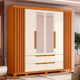 Guarda-Roupa Casal com Espelho Doble 4 Portas 4 Gavetas Cinamomo e Off White