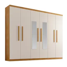 Guarda-Roupa Casal com Espelho Malibu 100% MDF 6 Portas 2 Gavetas Imbuia e Off White