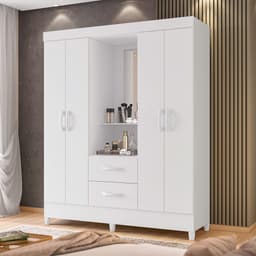 Guarda-Roupa Casal com Espelho Mobi Flex 4 Portas 2 Gavetas Branco