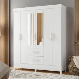 Guarda-Roupa Casal com Espelho Mobi Flex 6 Portas 2 Gavetas Branco
