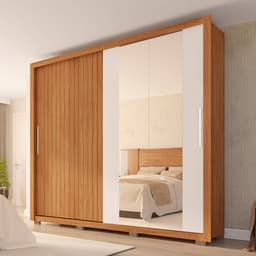 Guarda-Roupa Casal com Espelho Moviment 2 Portas 4 Gavetas Freijó e Off White