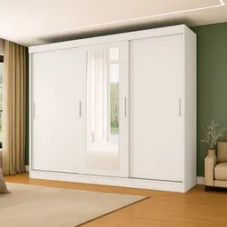 Guarda-Roupa Casal com Espelho Paris 3 Portas 2 Gavetas Branco