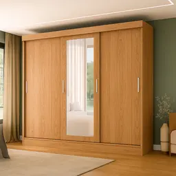 Guarda-Roupa Casal com Espelho Paris 3 Portas 2 Gavetas Carvalho