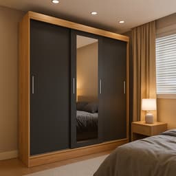 Guarda-Roupa Casal com Espelho Paris 3 Portas 2 Gavetas Carvalho e Grafite