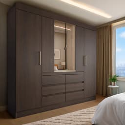 Guarda-Roupa Casal com Espelho Trevi 4 Portas 6 Gavetas Café