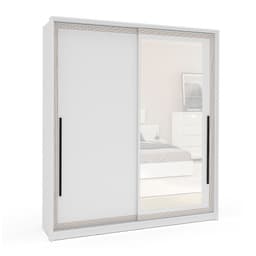 Guarda-Roupa Casal com Espelho Valência 2 Portas 2 Gavetas Branco