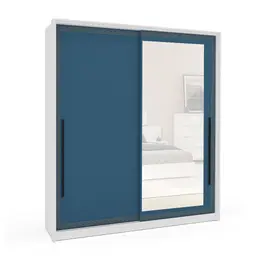 Guarda-Roupa Casal com Espelho Valência 2 Portas 2 Gavetas Branco e Azul