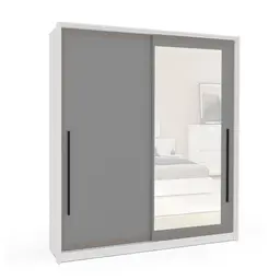 Guarda-Roupa Casal com Espelho Valência 2 Portas 2 Gavetas Branco e Cinza