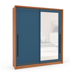 Guarda-Roupa Casal com Espelho Valência 2 Portas 2 Gavetas Freijó e Azul