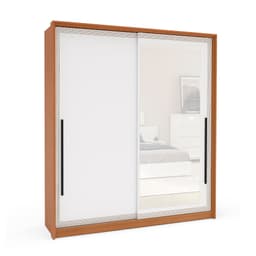 Guarda-Roupa Casal com Espelho Valência 2 Portas 2 Gavetas Freijó e Branco