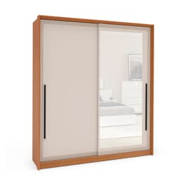 Guarda-Roupa Casal com Espelho Valência 2 Portas 2 Gavetas Freijó e Creme