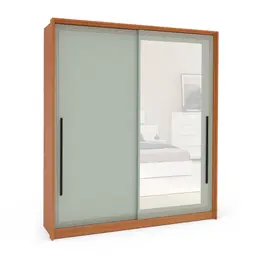 Guarda-Roupa Casal com Espelho Valência 2 Portas 2 Gavetas Freijó e Verde