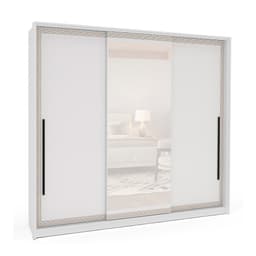 Guarda-Roupa Casal com Espelho Valência 3 Portas 4 Gavetas Branco