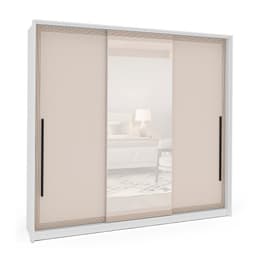 Guarda-Roupa Casal com Espelho Valência 3 Portas 4 Gavetas Branco e Creme
