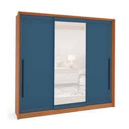 Guarda-Roupa Casal com Espelho Valência 3 Portas 4 Gavetas Freijó e Azul