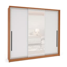 Guarda-Roupa Casal com Espelho Valência 3 Portas 4 Gavetas Freijó e Branco