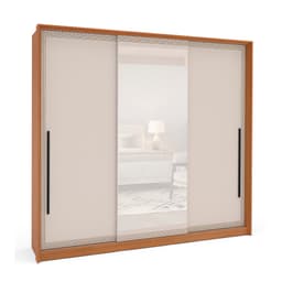 Guarda-Roupa Casal com Espelho Valência 3 Portas 4 Gavetas Freijó e Creme