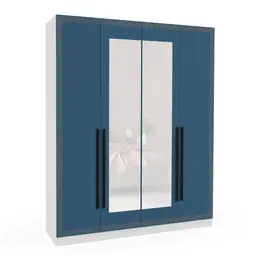 Guarda-Roupa Casal com Espelho Valência 4 Portas 4 Gavetas Branco e Azul