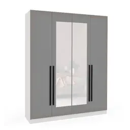 Guarda-Roupa Casal com Espelho Valência 4 Portas 4 Gavetas Branco e Cinza