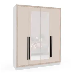 Guarda-Roupa Casal com Espelho Valência 4 Portas 4 Gavetas Branco e Creme