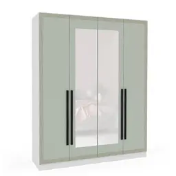 Guarda-Roupa Casal com Espelho Valência 4 Portas 4 Gavetas Branco e Verde
