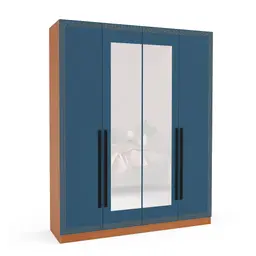 Guarda-Roupa Casal com Espelho Valência 4 Portas 4 Gavetas Freijó e Azul
