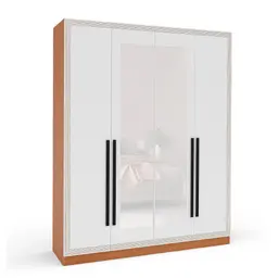 Guarda-Roupa Casal com Espelho Valência 4 Portas 4 Gavetas Freijó e Branco