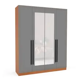 Guarda-Roupa Casal com Espelho Valência 4 Portas 4 Gavetas Freijó e Cinza