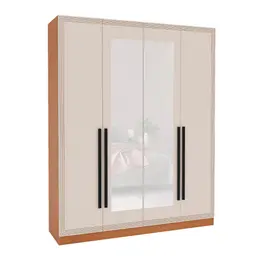 Guarda-Roupa Casal com Espelho Valência 4 Portas 4 Gavetas Freijó e Creme