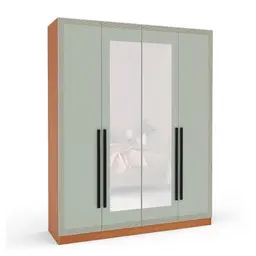 Guarda-Roupa Casal com Espelho Valência 4 Portas 4 Gavetas Freijó e Verde