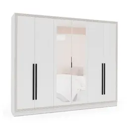 Guarda-Roupa Casal com Espelho Valência 6 Portas 4 Gavetas Branco